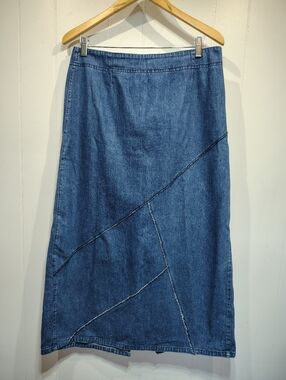 Vanderbilt Denim Maxi Skirt‎ Size 12 Y2K Low Rise Blue Jean Skirt Asymmetrical